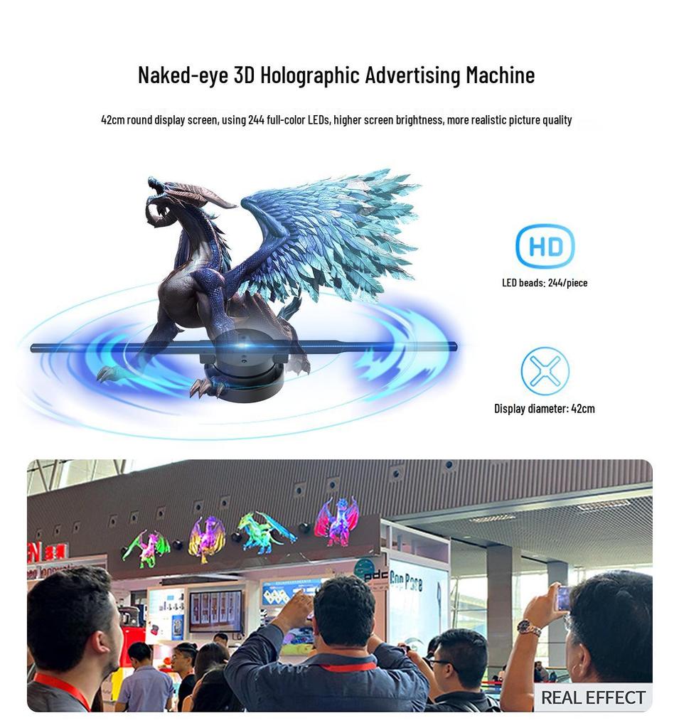42CM 3D Holographic LED Fan Projector: Wall-Mounted Rotating Display for Aerial Advertising
