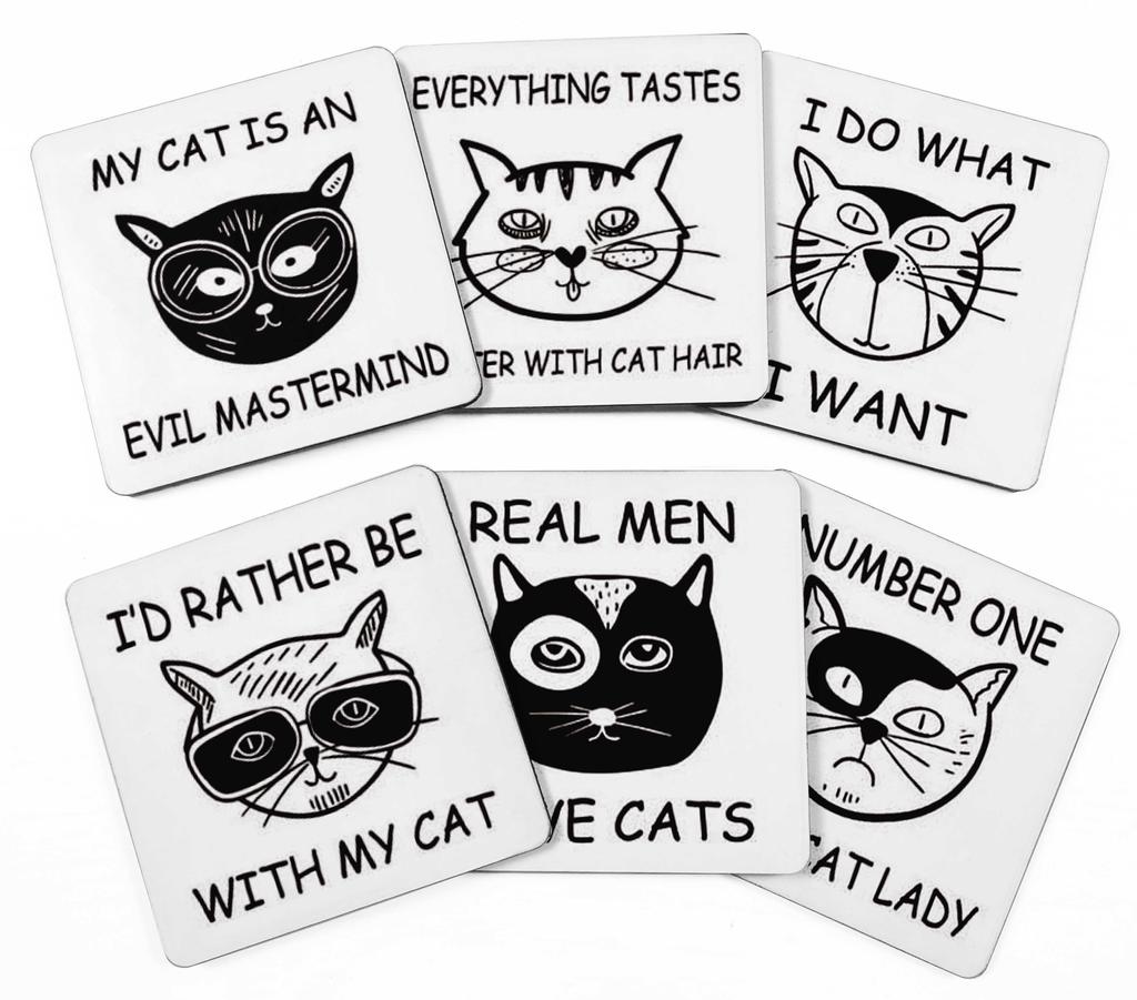 Inkdotpot Set of 6 Drink Coasters Decorative Non,Slip Cork Base 4-inch Square Printed Coasters Easy Clean