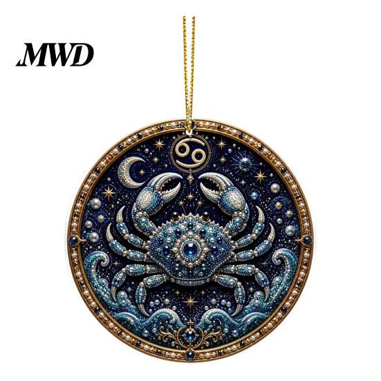 Durable Acrylic Decor 2D Flat Pearl Painting Ornament, Double Sided Zodiac Theme Hanging Gem Valentine Day Gift Art Craft, Rhinestone Beads