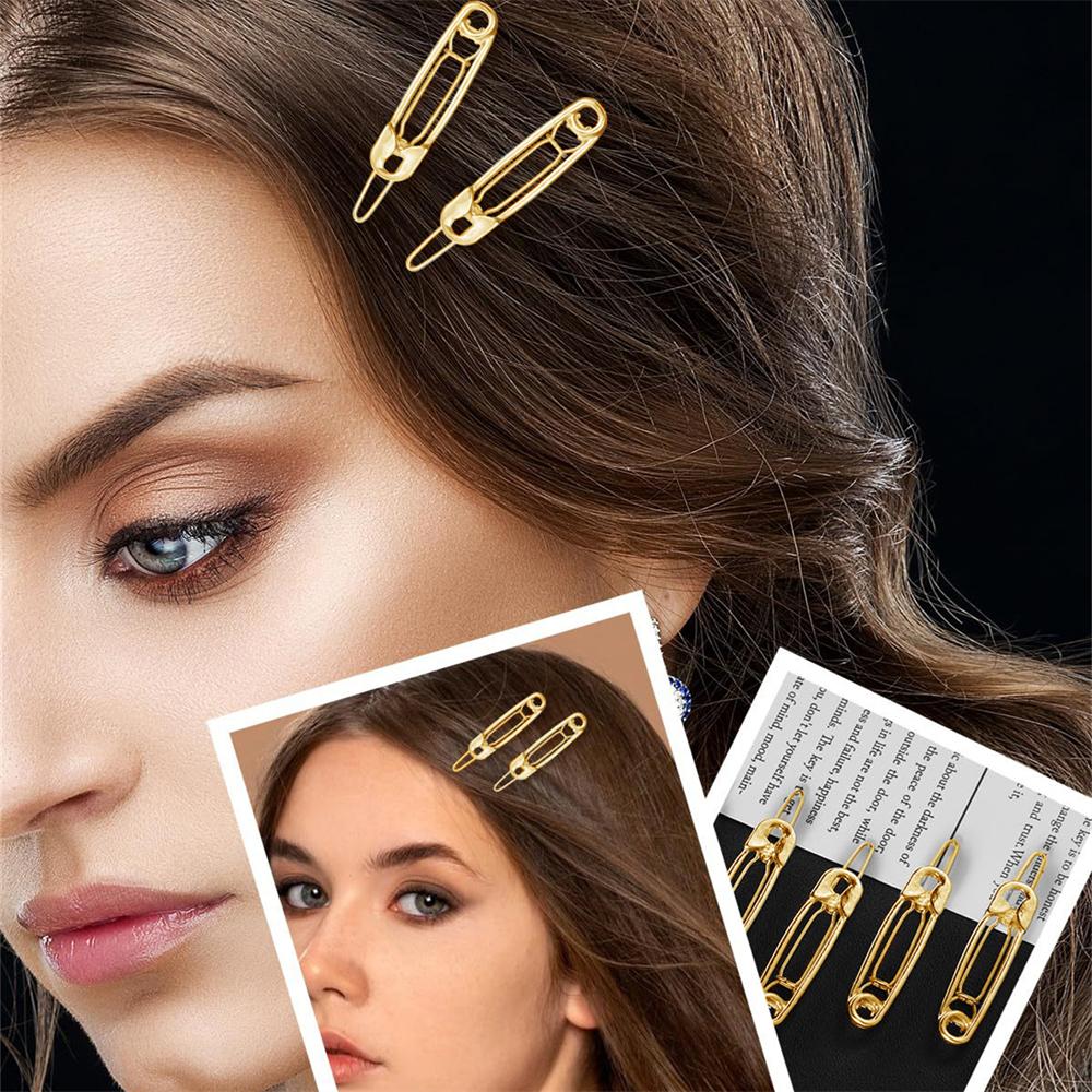 2pcs Gold Hair Clips for Women Girl Chic Safety Pin Hairpins Brooch Pin Shape Barrettes Hair Accessories Jewelry Gift