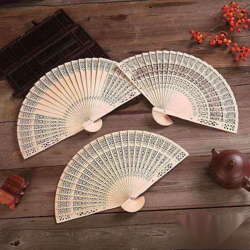 Sandalwood Fan, Original Wood Fan, Ancient Style Folding Sandalwood Fan, Chinese Style Handmade Wooden Fan, Sandalwood Folding Fan, Hollow-Carved