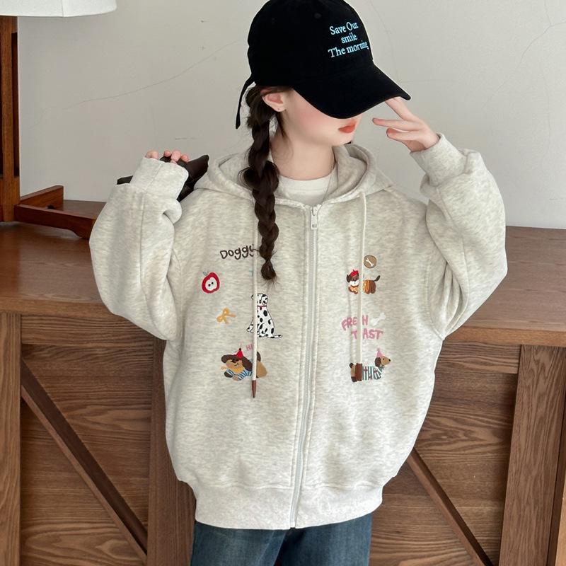 2025 Spring/Autumn Girls' Hoodie: Stylish Embroidered Cardigan for Big Kids