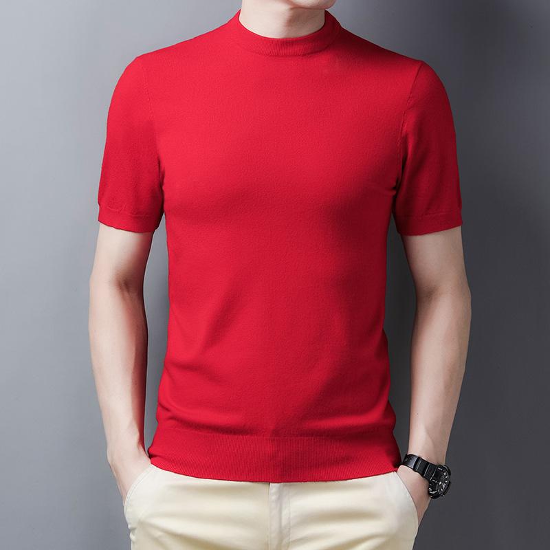 Jarní pánský svetr s krátkým rukávem, žebrovaný spodní lem, ležérní, pro mládež, kulatý výstřih, rovný střih, základní tričko