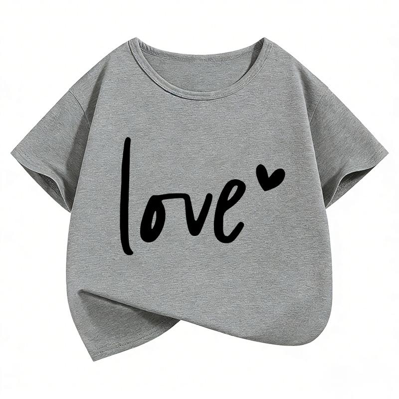 New Love Heart Printed Design T Shirts Short Sleeve Kids Children's T-shirt Boys Girls Summer Spring Casual Top Tee