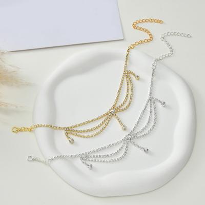 1Pc Charm Anklet Tassel Inlaid Rhinestones Multi-layer Extended Chain Adjustable Decorate Anti-rust Women Summer Beach Foot Chain Women Jewelry