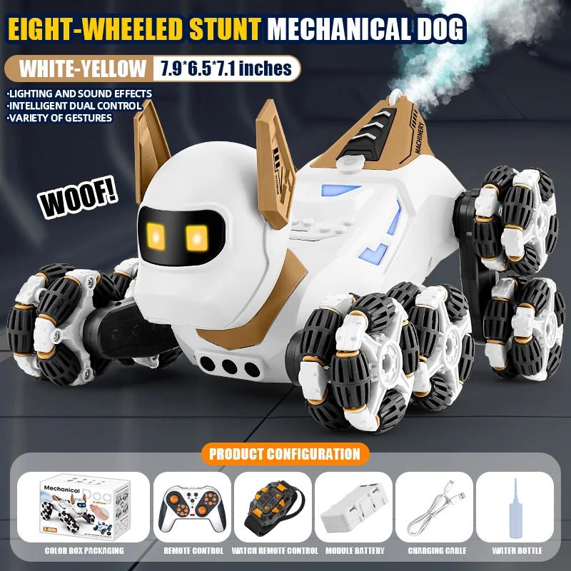 Non-Toxic Eight Wheel Stunt Rc Robot Dog Car Toy 2.4G Radio Remote Control Cars With Music Stunt Spray Electric Toy For Children Kids Gift
