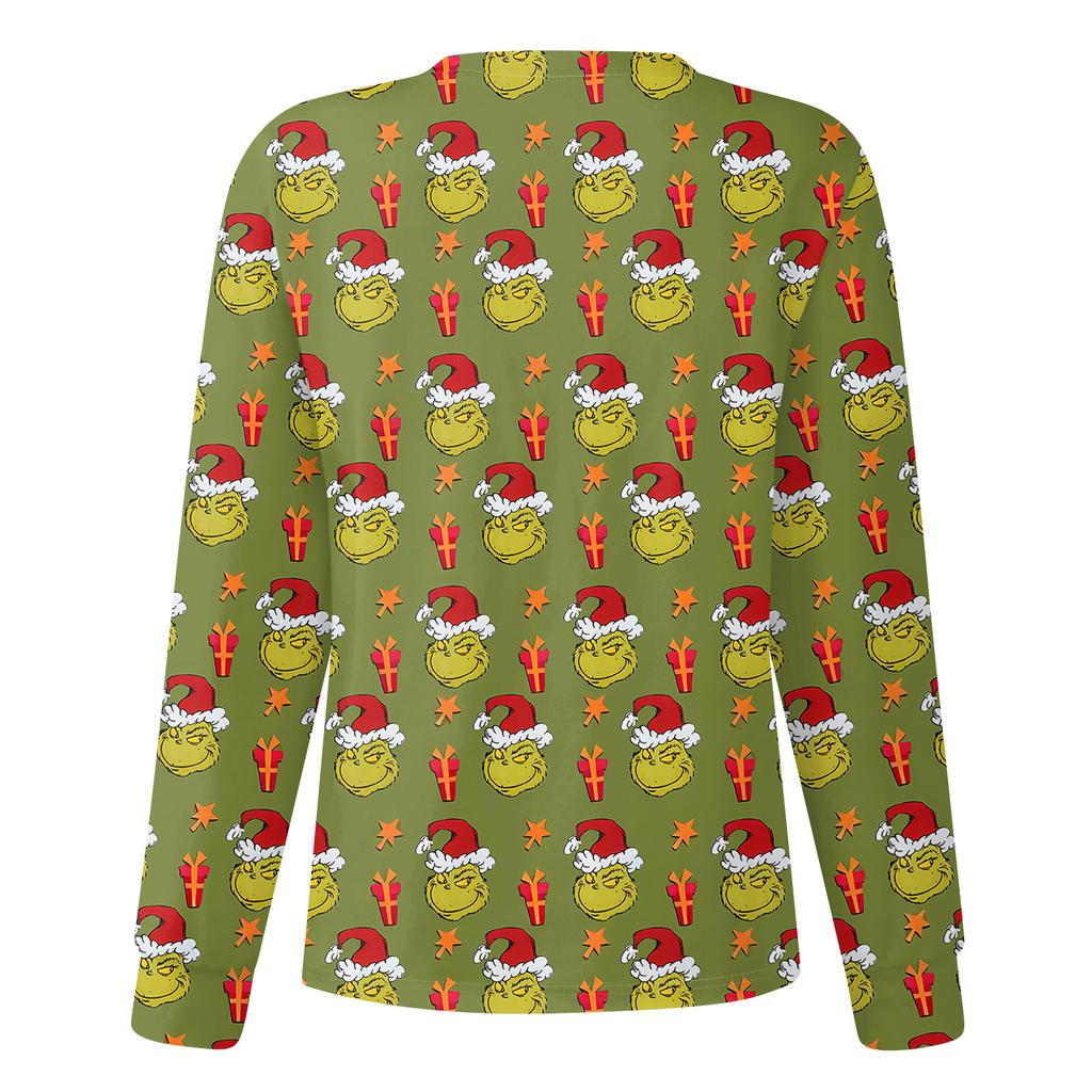 Women's Casual Fashion Long Sleeve Standing Collar Single Breasted Christmas Print Workwear Jacket Tops