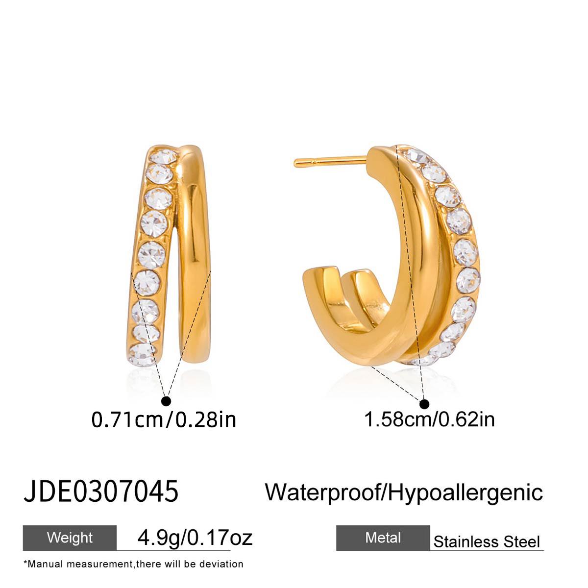 Youthway Classic Zircon Stud Earrings For Women Double Layer C Shape 18K Gold Plated Stainless Steel Earrings Fashion Jewelry