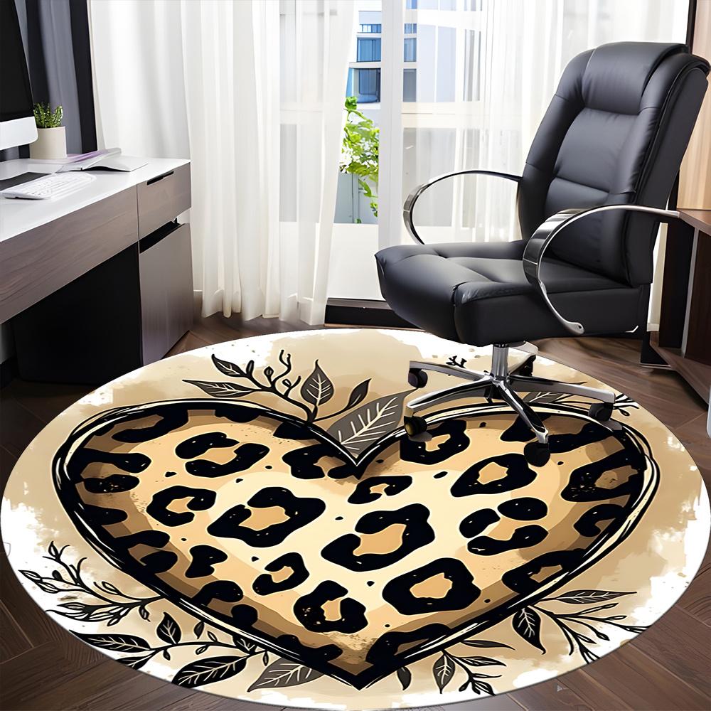 1pc Leopard Print Heart Office Round Area Rug, Indoor Mat Suitable ForOffice, Under Office Chairs Bedroom Living Room Home Decor, Room Deco 020