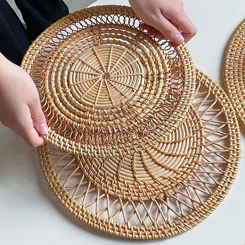 Bohemian Style Handmade Rattan Wall Hang Decor Round Wicker Tray Woven Wall Hanging Decor Country Style For Living Room Bedroom