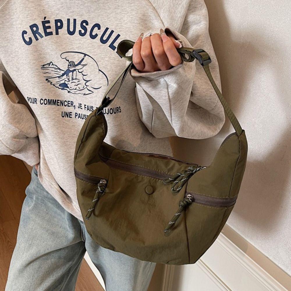 Japanese Style Nylon Dumpling Bag Solid Color Sports Shoulder Bag Casual Crossbody Bag  Outdoor