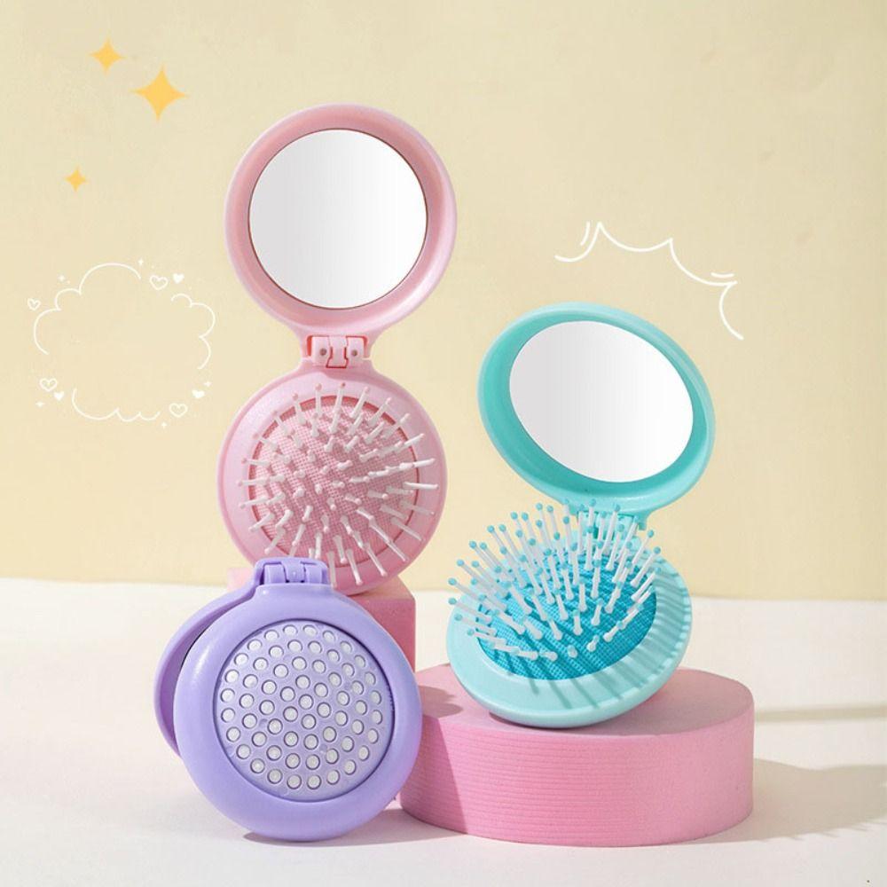 4Pcs Round Folding Air Bag Comb Dual Use Pocket Hair Brush Portable Makeup Mirror with Comb  Travel