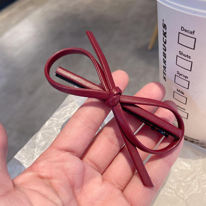 Korean Faux Leather Bow Hair Clip: Cute, Sweet Accessory for Women and Girls