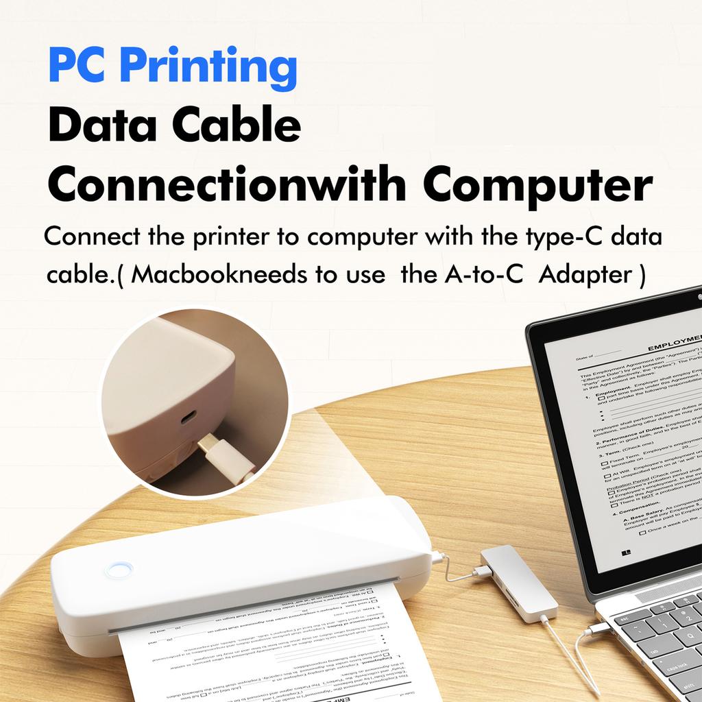 Bisofice A4 Portable Thermal Transfer Printer Wireless&USB Connect Connect with Mobile Computer 56mm 77mm 107mm