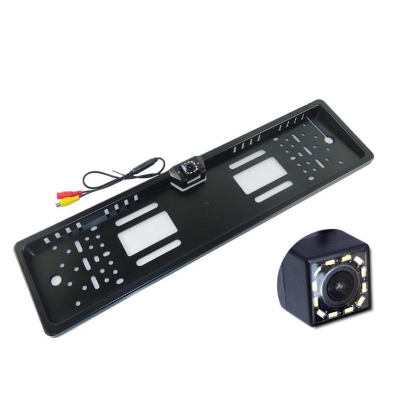 European License Plate Frame with 16 LED Lights and HD Rearview Camera