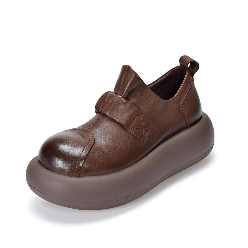 

Johnature Genuine Leather Flat Platform Shoes Retro Round Toe Thick Soled Versatile Women s Shoes 40