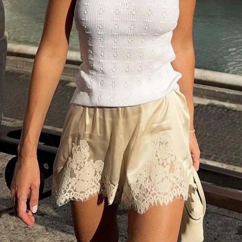 

Женские модные широкие шорты с кружевной отделкой для весны и осени M шампанского