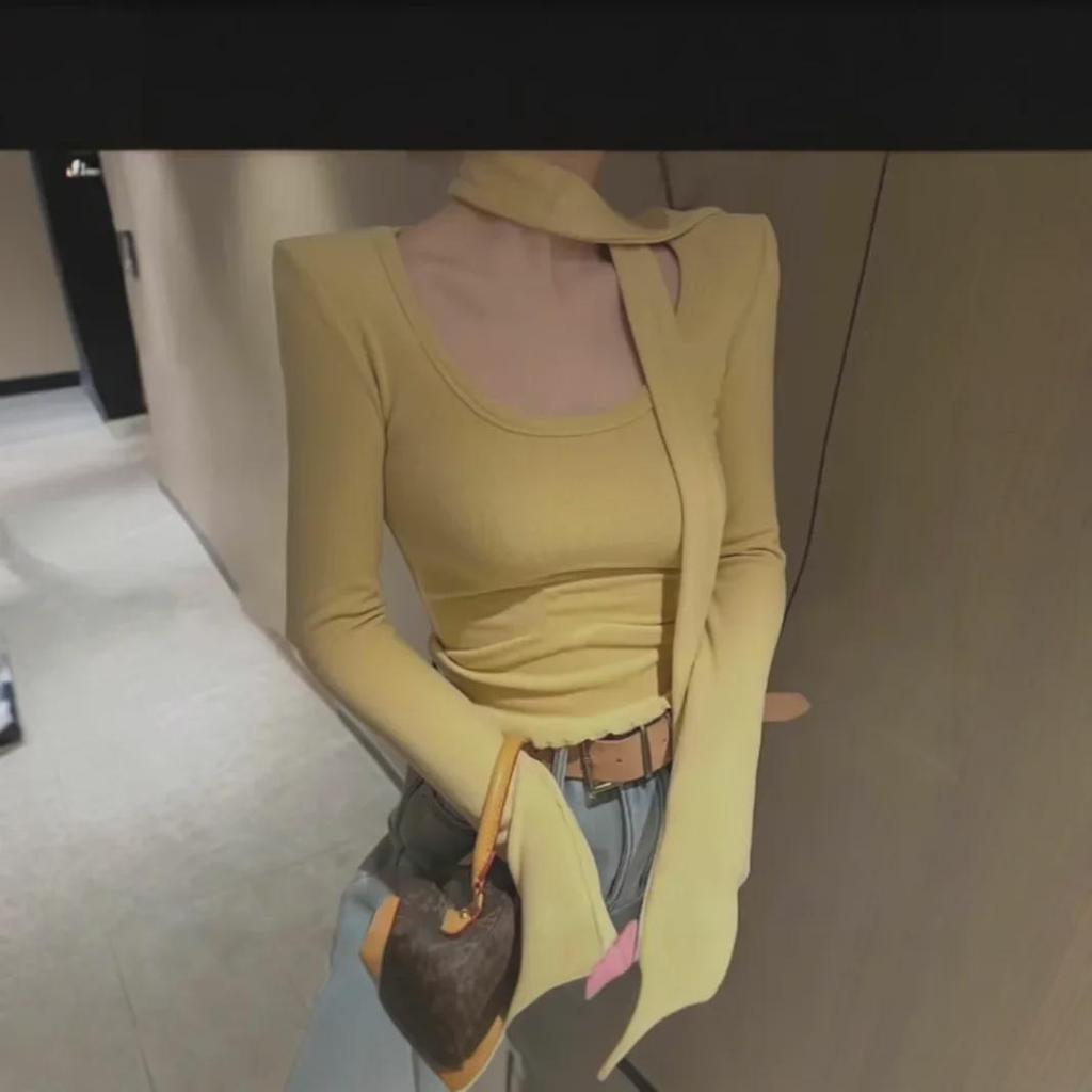 2025 Fall Korean Solid Color Casual Round Neck Long Sleeve Short Bottom T-Shirt for Small Men.