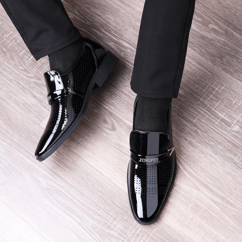 Dziura Skórzane Męskie Oksfordzie Zasznurować Casual Business Office Proste Męskie Formalne Buty Ślubne Męskie Buty Ubierają