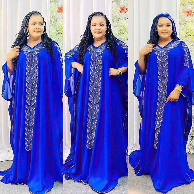 Indonesia European and American Amazon Chiffon Heavy Embroidery Hot Drilling Dress African Long Gown Plus Size Hooded Women Dresses