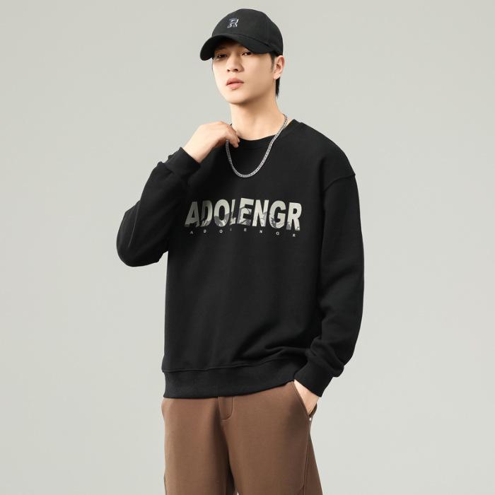 Men's Casual Round Neck Long Sleeve Pullover Hoodie for Spring, Autumn, and Winter