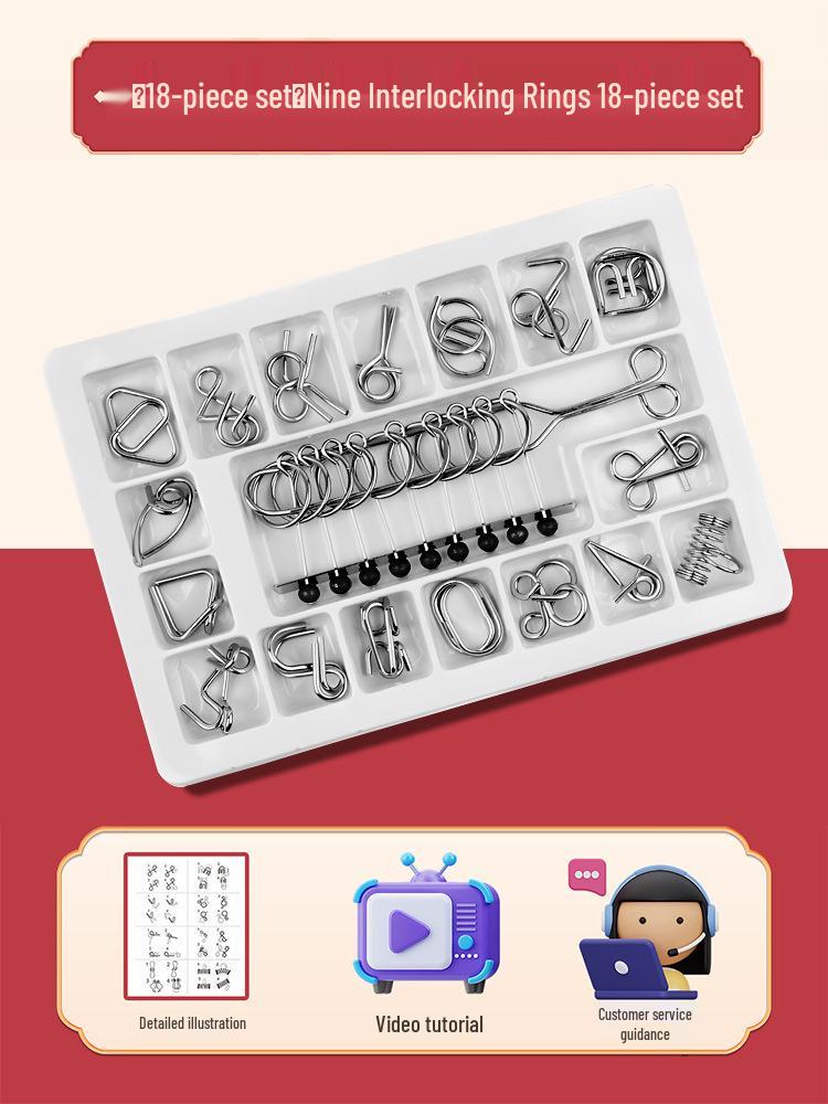 24-Piece Kongming Interlocking Rings Puzzle Set for Children - Fun Disentanglement Challenge