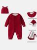 Red Velvet Knit Baby Romper - Stylish Autumn/Winter Suit & First Birthday Gift