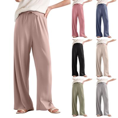 Ladies' Ice Silk Wide Leg Pants With High Waist Drop Feel, Straight Tube Casual Pants
