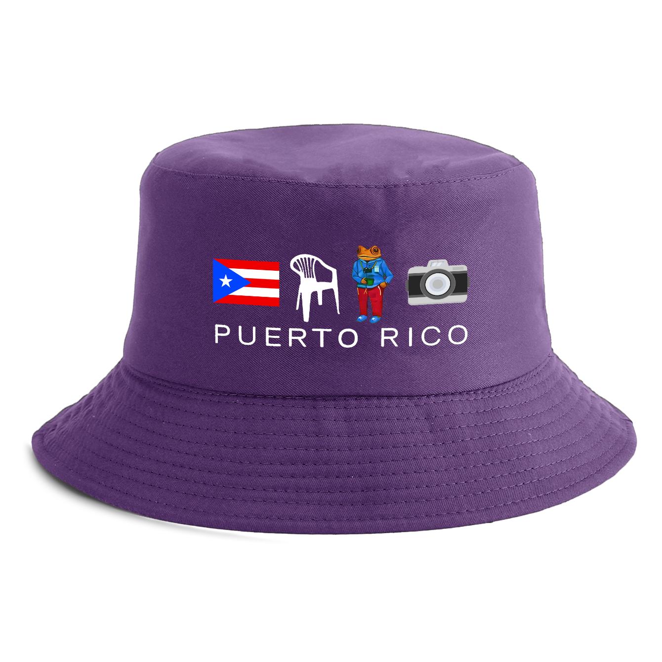 

Reversible Puerto Rico Print Bucket Hat Retro Fisherman Cap for Men Women Summer Outdoor Sun Protection Travel Beach Hat фіолетовий