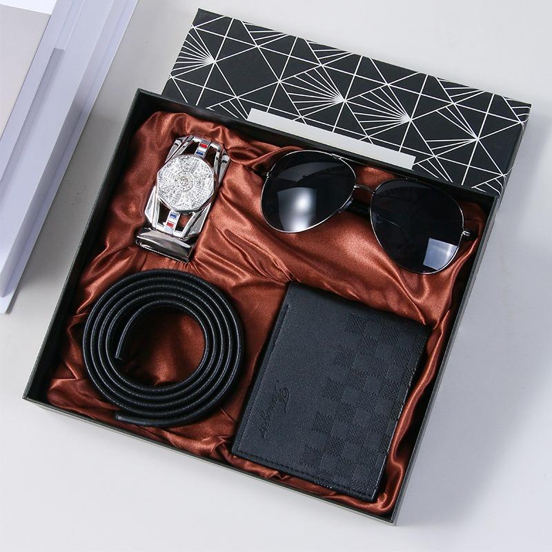 Valentine's Day Business Gift Set Men's Watch Sunglasses Belt Wallet Christmas Gift Set Quartz Watch Set for Men