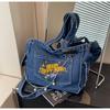 Lazy Wind Large-Capacity Denim Bag, Student Class Leisure Commuting Tote Bag, Fashionable Versatile Messenger Bag