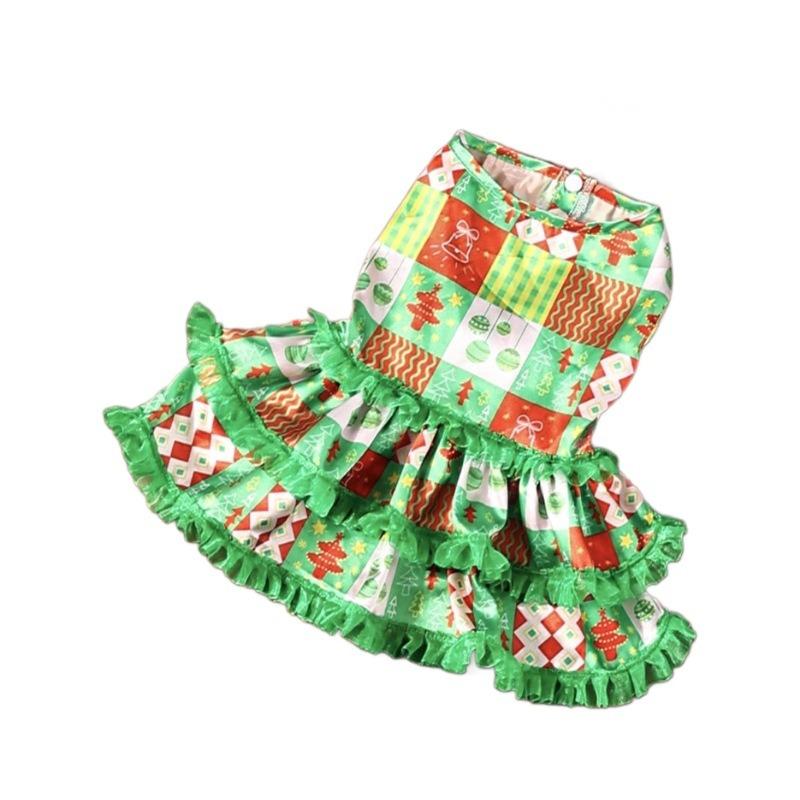 Christmas Dog Princess Dress Christmas Tree Print Mesh Skirt Pet Clothing Dog New Year Atmosphere Clothing Pet Supplies