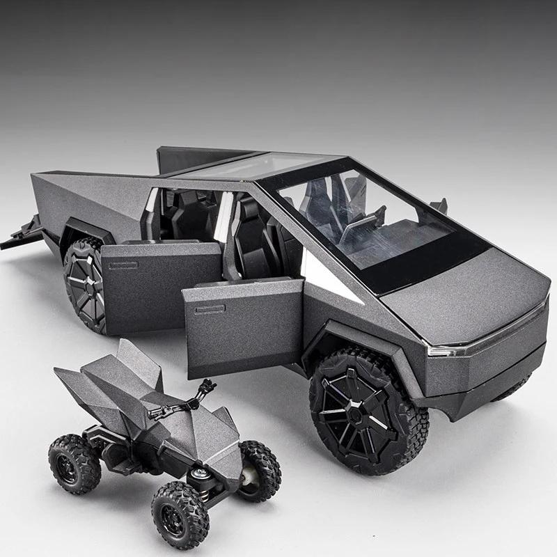 1/32 Tesla Cybertruck Pickup Alloy Diecast Model Car Sound & Light Hobbies Collection Display Decoration Children's Toy Ornaments Gift