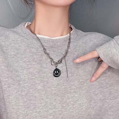 Smiling Thick Chain Couple Necklace Women's New Trendy Hip-Hop Sweatshirt Clavicle Chain Jewelry Accessories