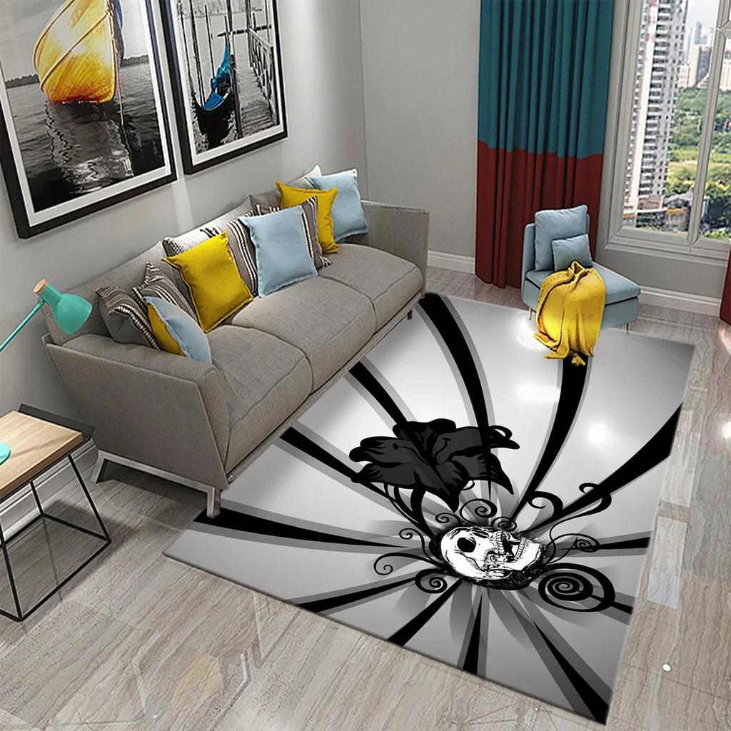 Flower Skull Carpet Skeleton Skull Bone Design Living Room Bedroom And Kitchen Bathroom Non-Slip Decor