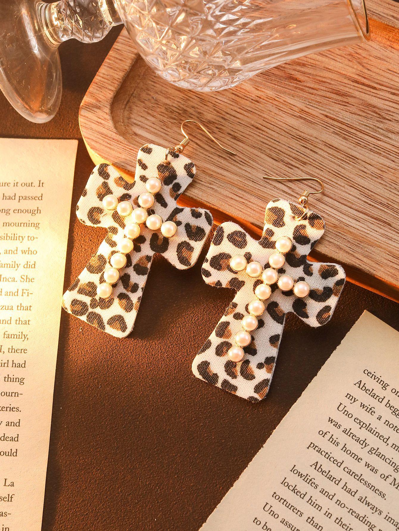 Богемные серьги с крестом и леопардовым принтом Ретро этнические серьги с бирюзой и бриллиантами Преувеличенные серьги