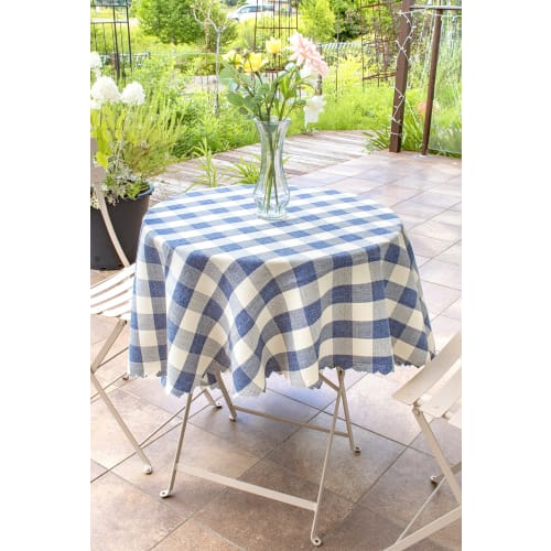 Iams Round Tablecloth (145cm / Blue) Country Check Round Water-Repellent Tablecloth (Made in Japan)