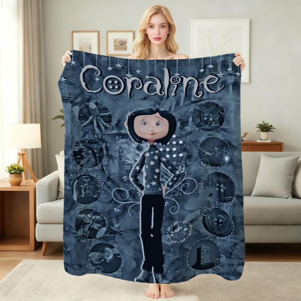 Mysterious Stop Motion Fantasy World Coraline Flannel Printed Blanket Thick Soft Fleece Blanket For Camping Travel Home Decor Holiday Gift