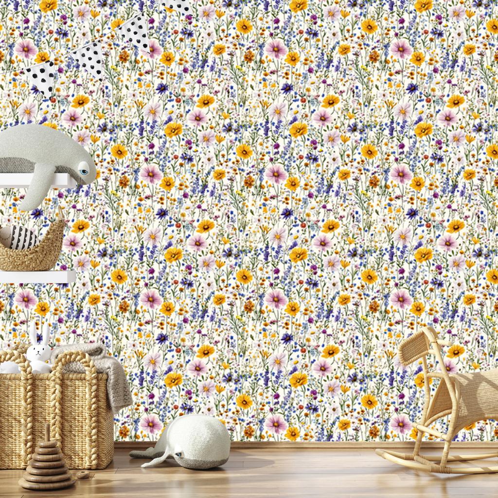 Wild Flowers Wallpaper Light Gray and Beige for Living Room and Bedroom 50x1000