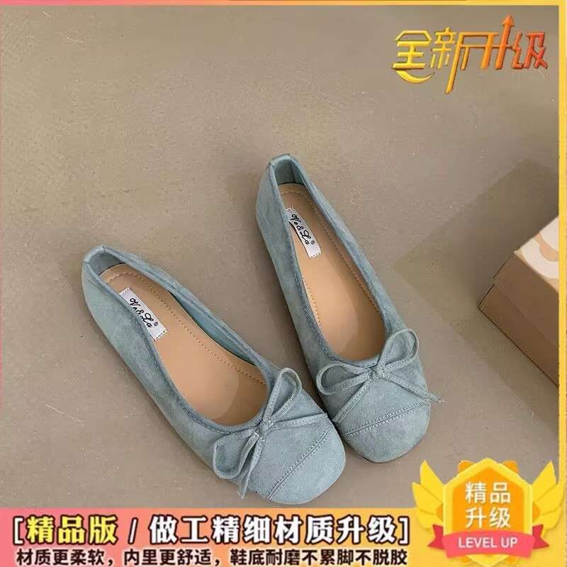 Storlek 35-43, damaskor i stora storlekar, mild kvällsbris rosett franska enkelskor damers vår och sommar nya platta mössor