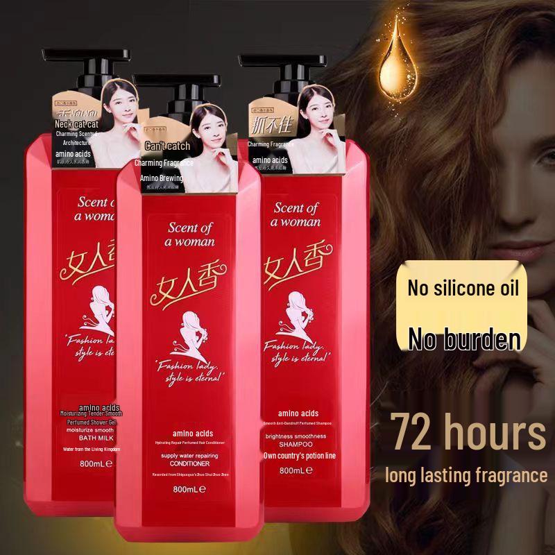 Women's Long-Lasting Fragrance Shampoo & Conditioner with Amino Acids - Anti-Dandruff 3-Piece Shower Gel Set