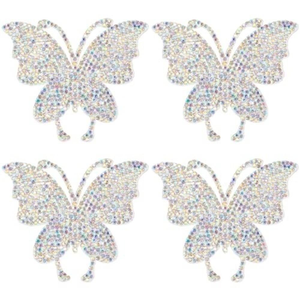 4PCS Shiny Butterfly Rhinestone Stickers 6x7cm Rhinestone Iron on Patches Decoration
