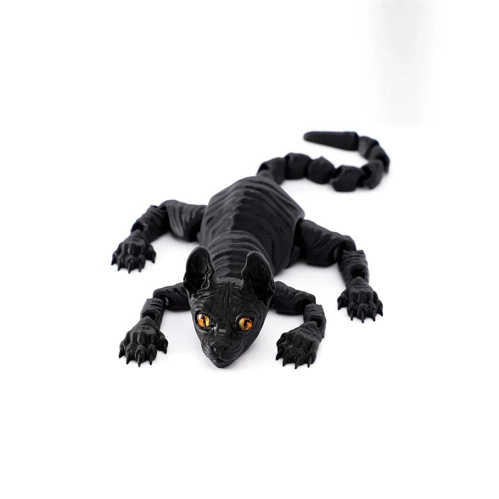 3D Tištěná Kočka Sphynx Zvířata Hračka Realistická Bezsrstá Figurka Kloubová Kočka Fidget Hračka pro Milovníky Koček Sběratel Domácí Dekorace
