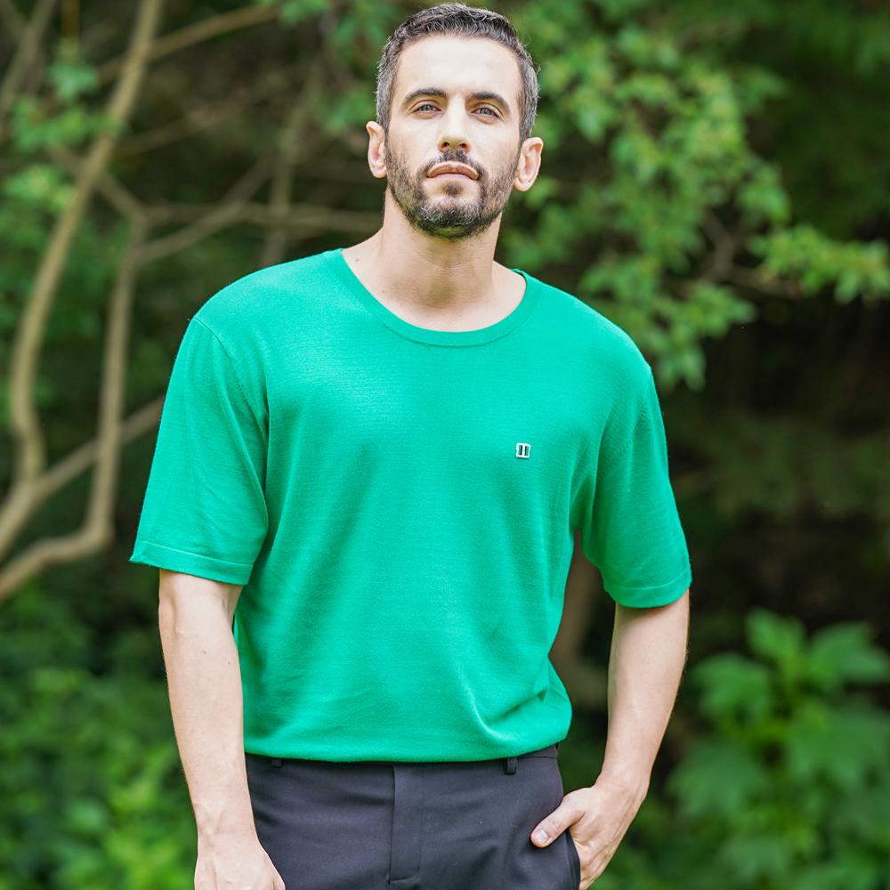 Trimer Logo Wappen Short Sleeve Round Knit Man Green Xl(100)