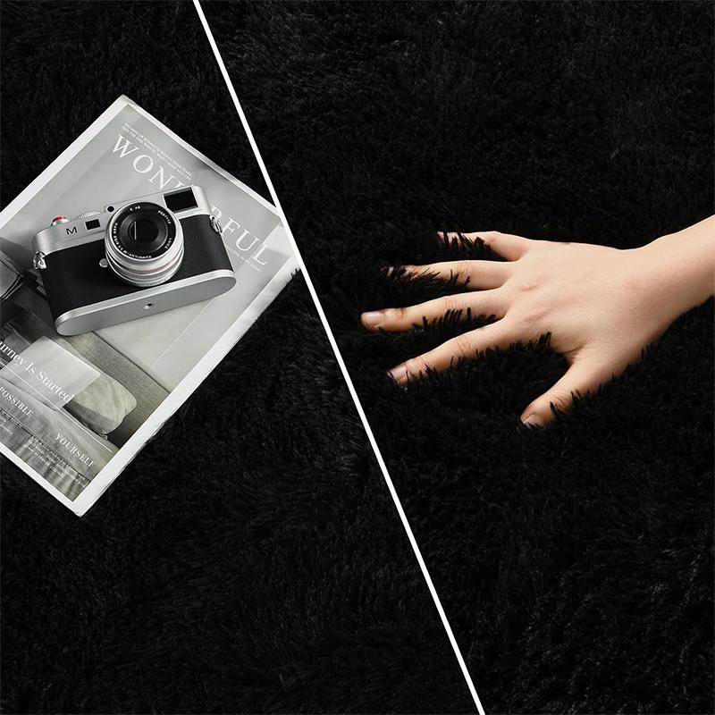 Luxury Black Large Area Plush Rug for Living Room Bedroom Fluffy Carpet,Shaggy Soft Bedside Rug Small Bathroom Floor Mat