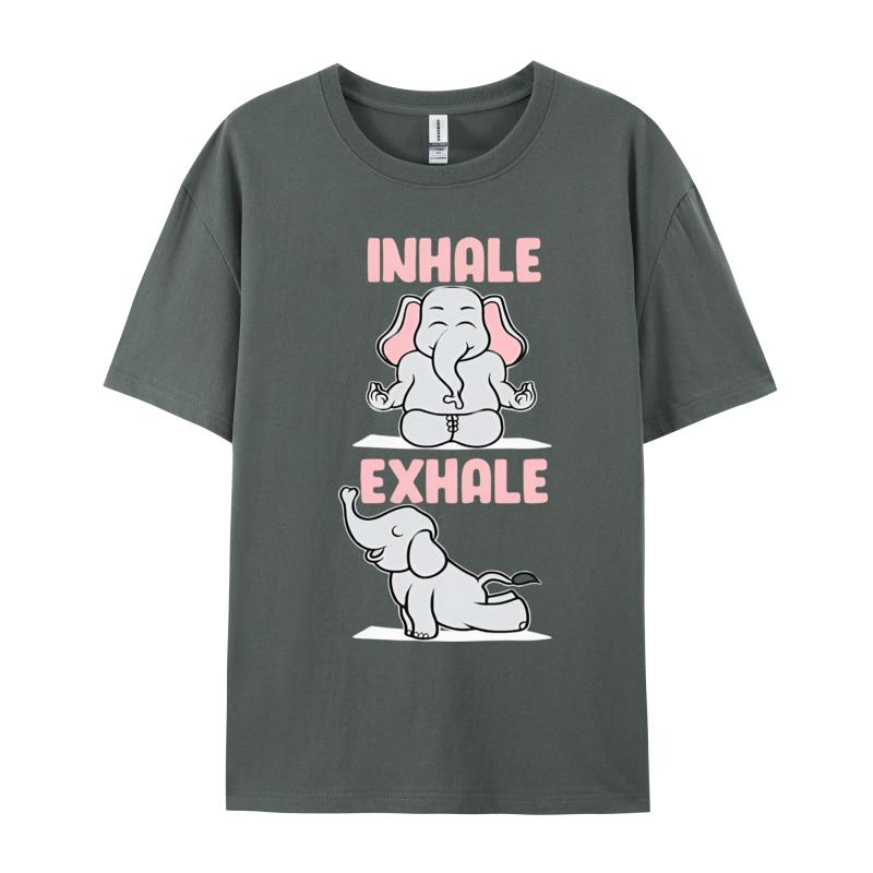 Inhale Exhale Elephant Yoga Tshirt Funny Yoga Top Tee Rife Normal Tops Shirts Cotton Tshirts Printed On