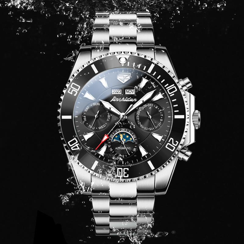 

Часы марки JINSHIDUN, Полностью автоматические механические часы, Водонепроницаемые светящиеся мужские часы