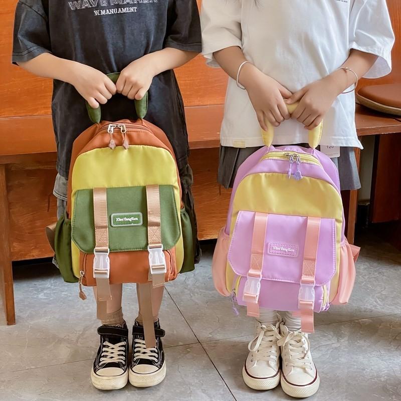 Cute Color-block Backpack For Boys And Girls Breathable Nylon School Bag