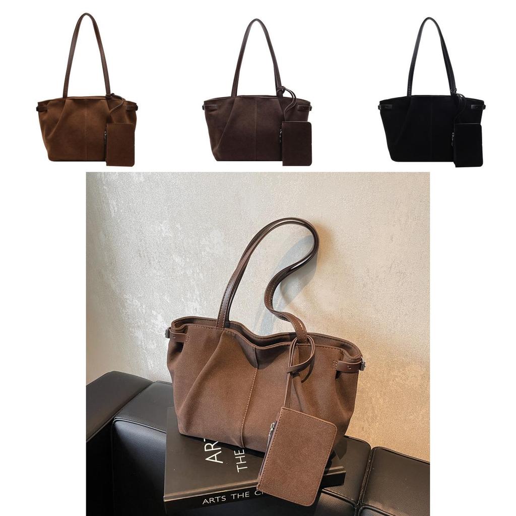 Minimalist Urban Style Pu Tote Bag Withsolid Color Suede Design For Work And Leisure