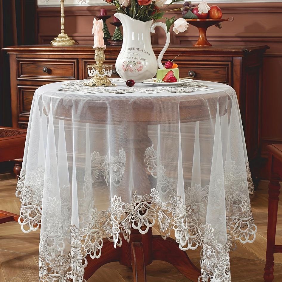 

Элегантная белая кружевная скатерть с цветочной вышивкой, дизайн ручной работы для декора в помещении/на открытом воздухе, идеально подходит для кухни, столовой и праздничного оформления. 145*145cm